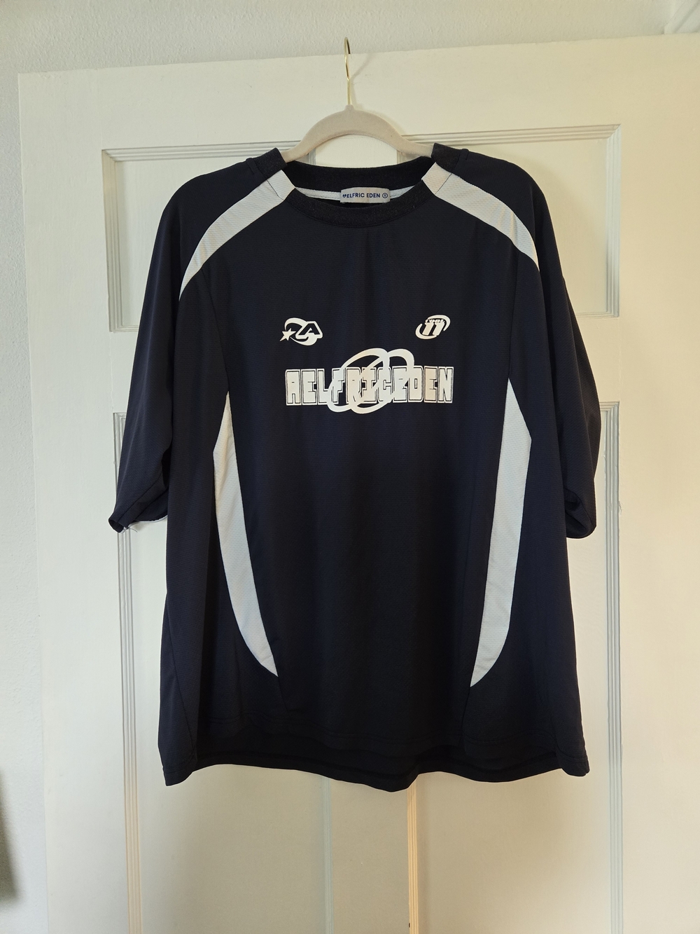 Aelfric Eden Navy & White Crewneck Tee with Logo Tag
